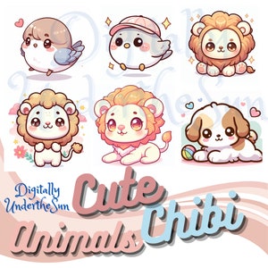 Niedliche Kawaii Tiere PNG Bundle | Pastell Chibi | 86 Clipart PNG für Aufkleber, Handyhüllen, Shirts, Tassen | Kommerzielle Nutzung | Sofort Download