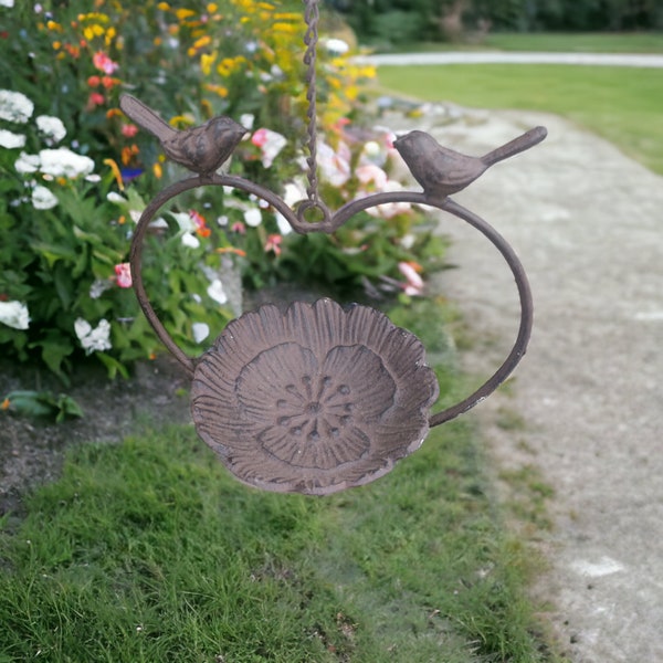 Wrought Iron Hanging Bird Bath, Vintage Style Garden Decor, Outdoor Metal Bird Bath, Bird Watching Gift, Hook For Hanging, Garden Gift