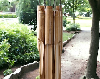 Carillon éolien artisanal en bambou | Décoration extérieure de jardin | Carillons en bois naturel | Cadeau unique | Carillon éolien extérieur | Ornement de jardin fait main