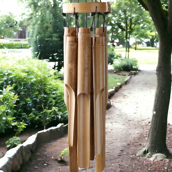 Carillon éolien artisanal en bambou | Décoration extérieure de jardin | Carillons en bois naturel | Cadeau unique | Carillon éolien extérieur | Ornement de jardin fait main