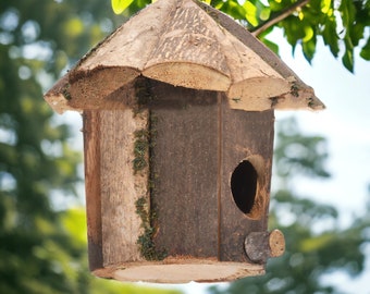 Classica casetta per uccelli in legno, nido per uccelli naturale sospeso, decorazione da giardino, decorazione per birdwatching, decorazione per esterni, regalo per birdwatching