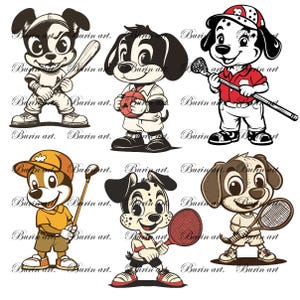 Cute Sports Dogs, PNG sublimation, Digital Download, Commercial, stickers, Pet shop design logo, cartoon, Group of dog, t-shirt