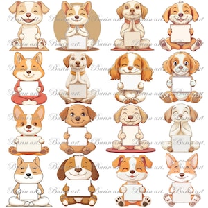 Cute Dog with holding a blank sign, PNG sublimation, Digital Download, Commercial, stickers, Pet shop design logo, cartoon,Group ,t-shirt
