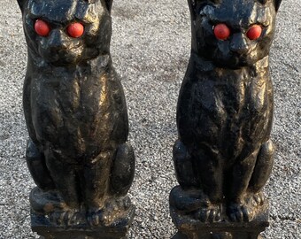 Cast-iron Halloween Black Cat Scary Glowing Red Eyes Fireplace