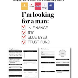 Digital Dating Diary /Dating app planner - Ideas for single women looking for perfect men - Instant Download PDF
