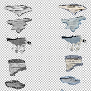 Realistic Denim Rips,  PNG separated Rips Holes Frayed Vintage Denim Fashion Design Clothes