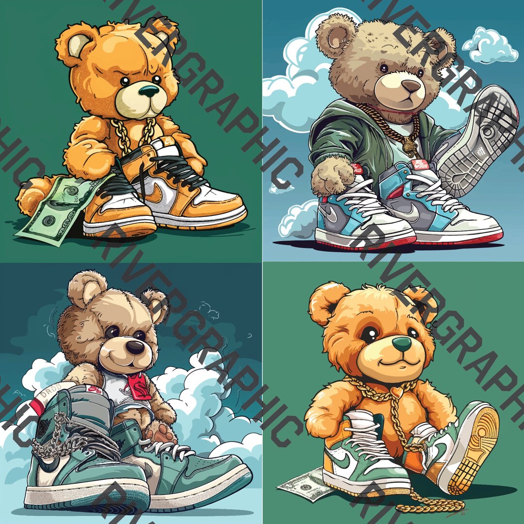 Hiphop Teddy Bear Character Graphic Set of 4 - Etsy