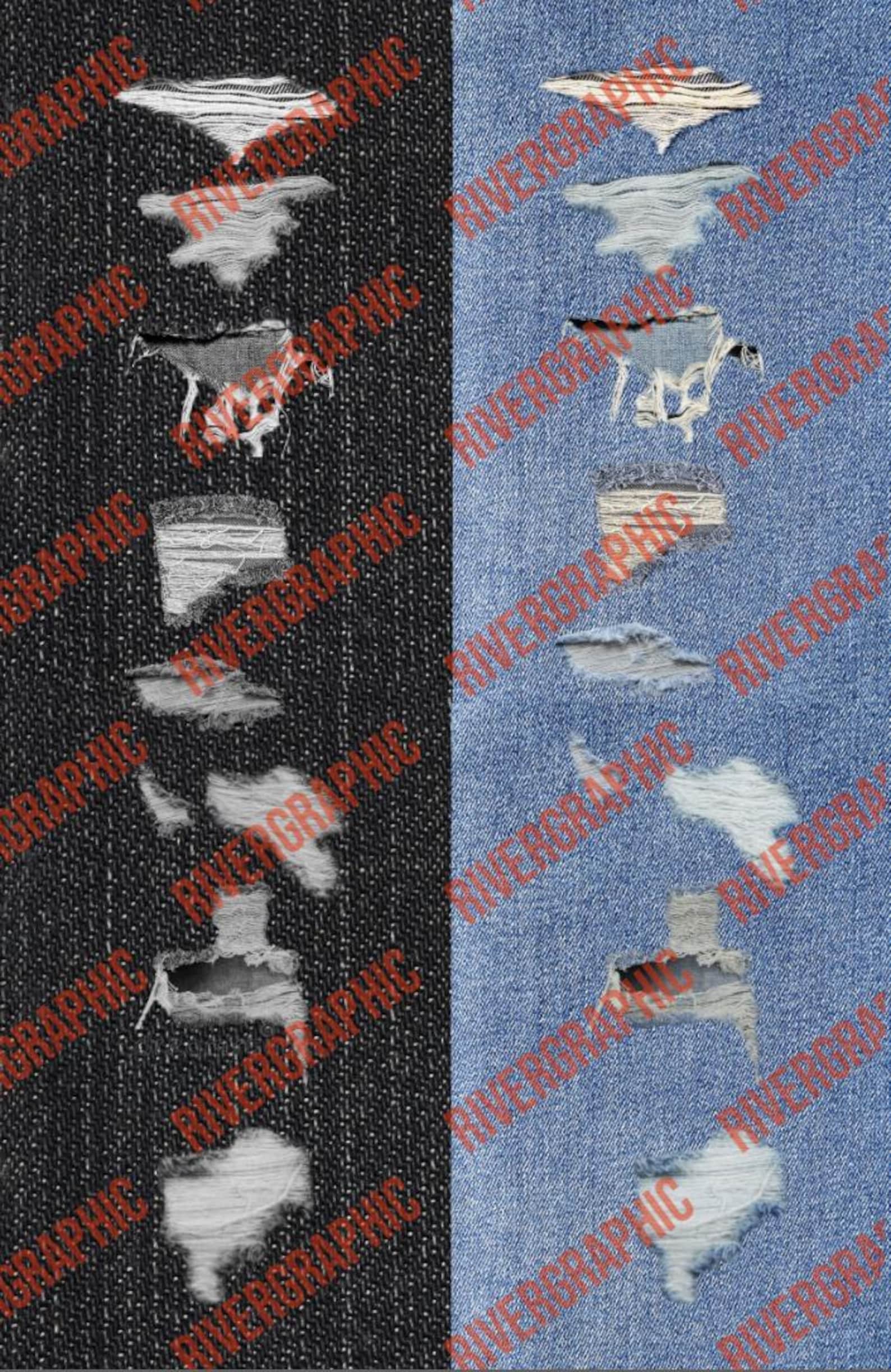 Realistic Denim Rips, PNG Separated Rips Holes Frayed Vintage Denim ...