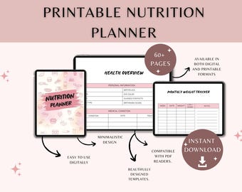 Printable Nutrition Planner: Meal Prep, Diet & Food Journal (PDF)