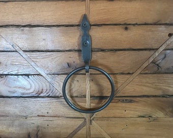 Hand forged wall mounted kitchen and bathroom hand towel holder