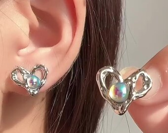 Pendientes de corazón únicos, pendientes de piedras preciosas, pendientes punk, pendientes de mujer, pendientes vintage, pendientes de novia, pendientes de regalo, regalos para ella