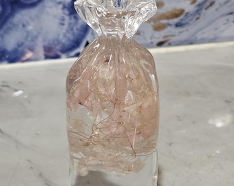 Floral Resin Bag Sculpture: Pink Hydrangea Epoxy Art