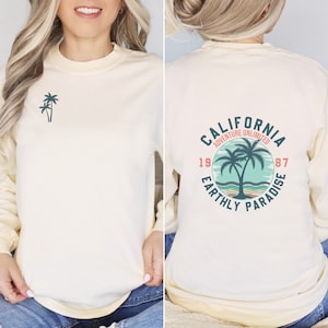 Langarm-T-Shirt Kalifornien-Langarm-T-Shirt Langarm-Surf-T-Shirt mit Kalifornien-Thema Muttertagsgeschenk für Strandliebhaber-Shirt-Geschenk