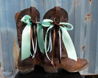 Teal & Brown Boot Bows || Handmade Cowboy Boot Bows
