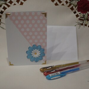 Carte de voeux fleur rose et bleue || Fait main