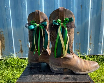 Green, Black & Gold Boot Bows || Handmade Cowboy Boot Bows