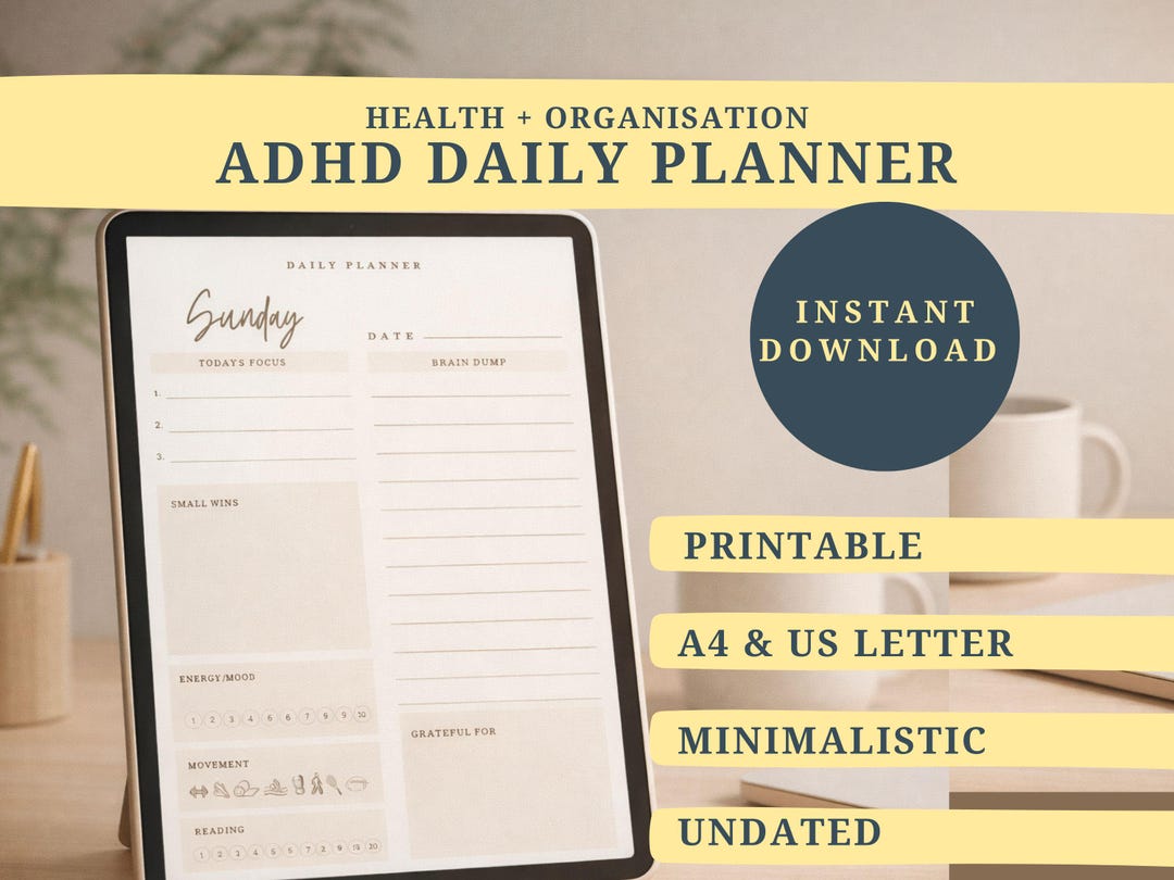 ADHD Daily Planner Printable | Focus & Productivity | Minimal Beige ...