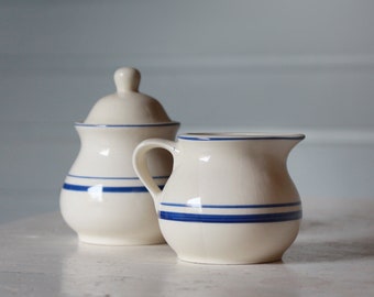 Vintage Sugarpot and Creamer/Milk Jug- Blue/White