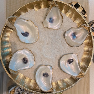 Pearl and Gold Print Oyster Shell, oyster shell, trinket dish, ring dish, jewelry dish, home decor, perfect for gifts, bridal gift