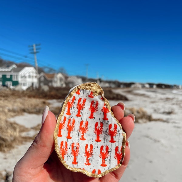 Lobster print oyster shell, trinket dish, ring dish, jewelry dish, home decor, perfect for gifts