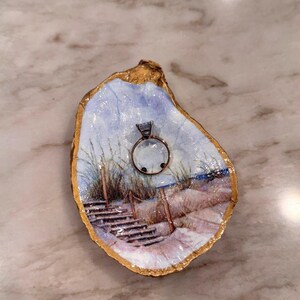 Beach/coastal print shell ring/trinket dish, oyster shell,  dish, jewelry dish, home decor, perfect for gifts