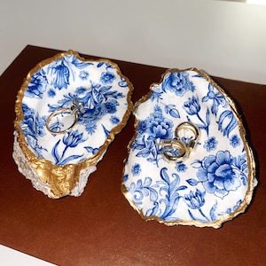 Blauer Blumendruck Austernschale, Schmuckschale, Ringschale, Schmuckschale, Wohnkultur, perfekt für Geschenke