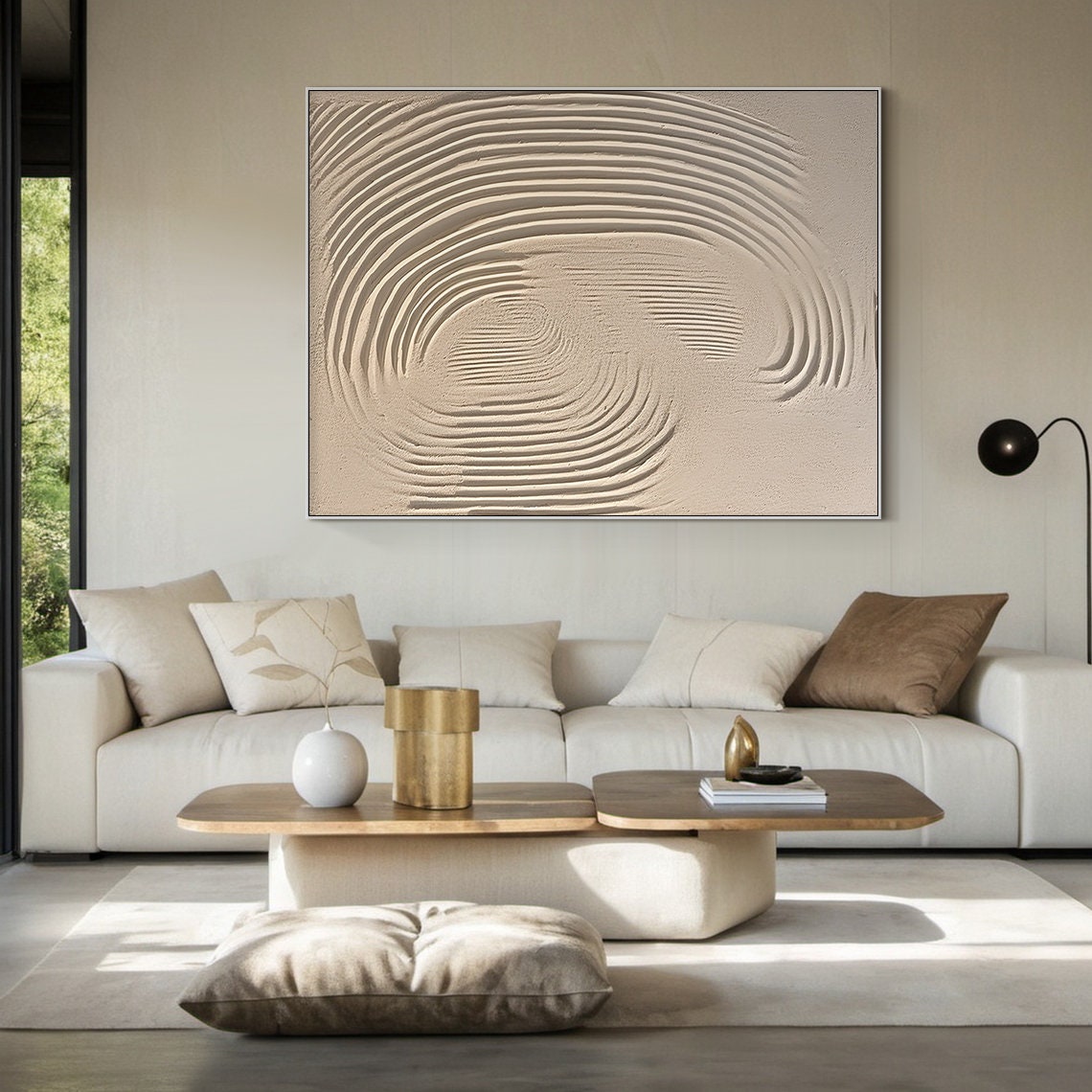 Pure Beige Wall Art, Large Pure Beige Abstract Art, 3D Textured Pure ...