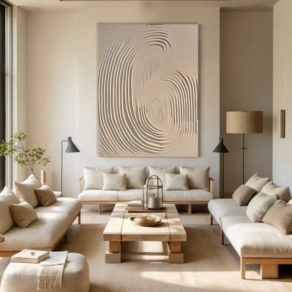 Pure Beige Wall Art, Large Pure Beige Abstract Art, 3D Textured Pure ...