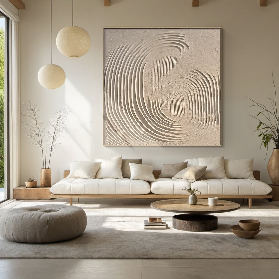 Pure Beige Wall Art, Large Pure Beige Abstract Art, 3D Textured Pure ...