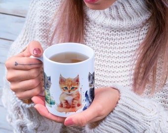 Cute Playful Cats in colors Ceramic Mug, 11oz