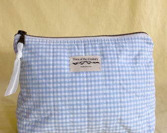Blue Gingham Small Cotton Toiletry Bag