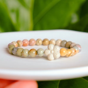 Alashan Bracelet | Cherry Blossom Alashan Bead | Assorted Colours Alashan Agate Bead | Stretchable | High Quality Natural Alashan Agate