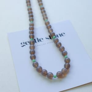 Purple Chalcedony& Mint Green Glass Beads Necklace | Natural Gemstone Beaded Necklace | Magnetic Buckle | Handmade