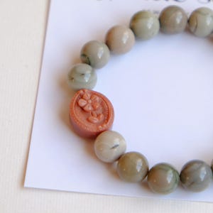 Alashan Agate Bracelet with Carved Flower Plate | Alashan Agate Beads | Stretchable Bracelet | Protection Stone | Hand-Selected and made