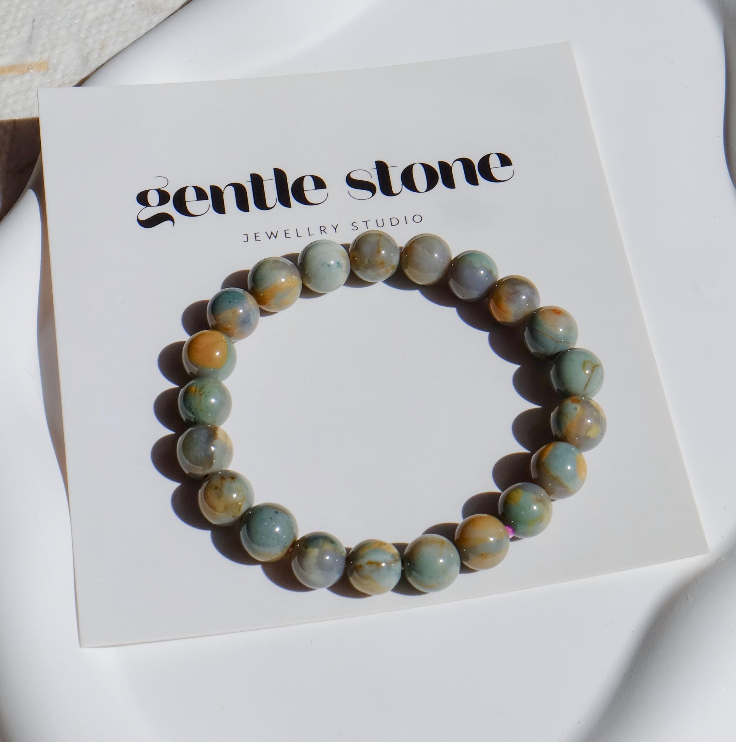 9mm Alashan Agate Bracelet | Stretchable Bracelet | Alashan Blue Yellow Bracelet | Natural Gemstone | Gift Bracelet