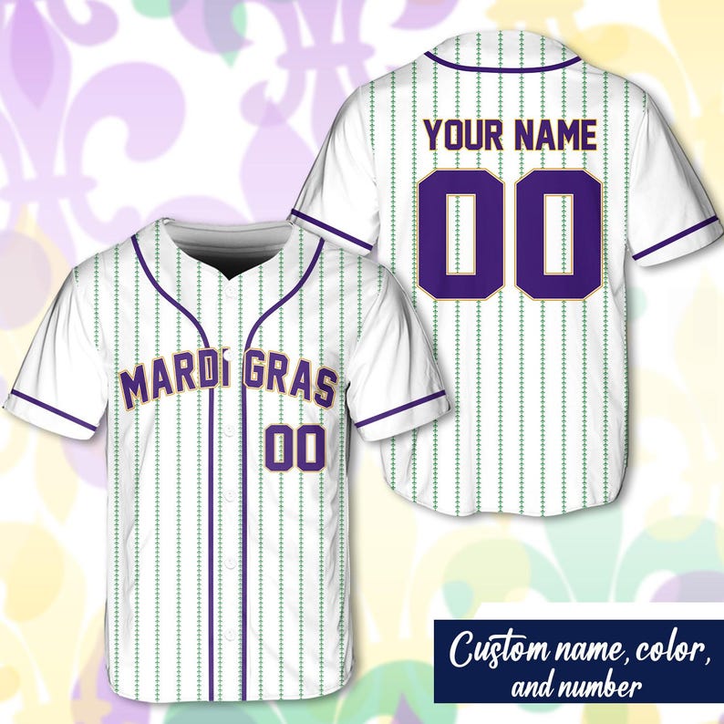 Personalized Mardi Gras Baseball Jersey, Custom Name Mardi Gras