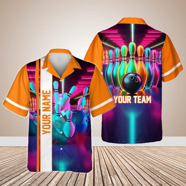 Personalized Neon Bowling Hawaiian Shirt for Men Women, Custom Name