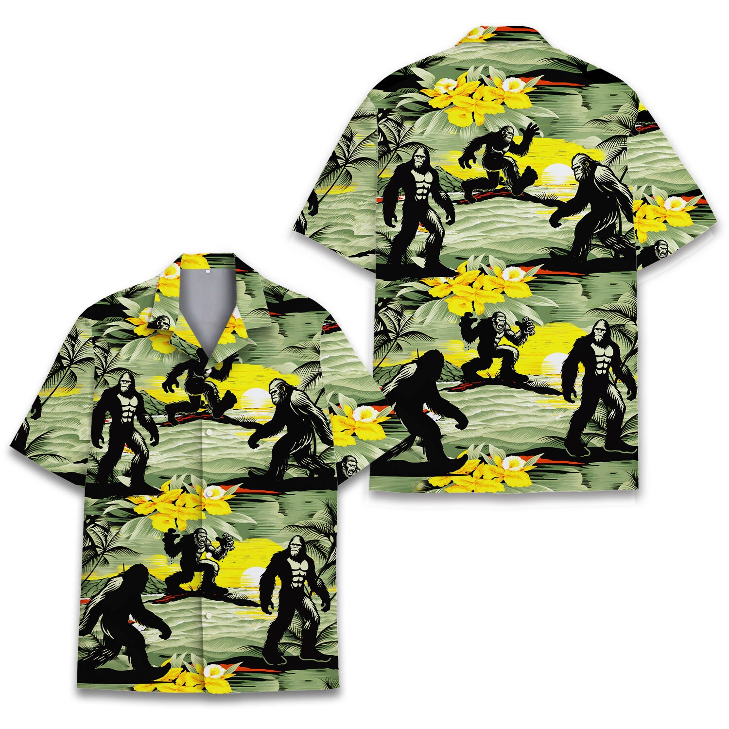 Discover Vintage Bigfoot Hawaiian Shirt Men Women, Bigfoot Sasquatch Hawaiian Shirt