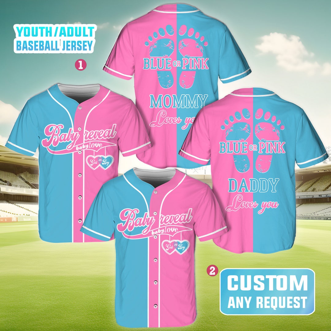 Personalized Team Boy Team Girl Baseball Jersey, Blue or Pink Baseball