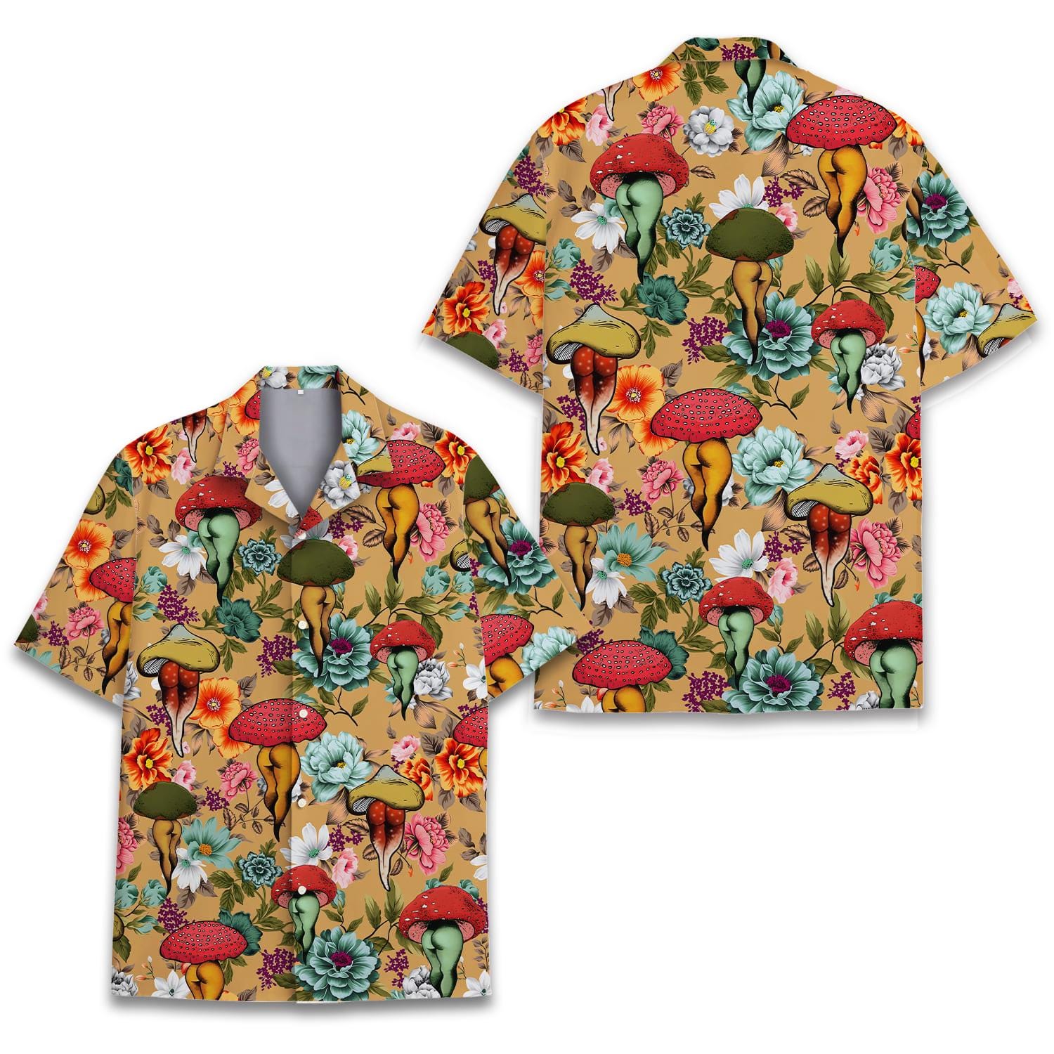 Discover Mushroom Butt Hawaiian Shirt, Floral Mushroom Hawaiian Shirt
