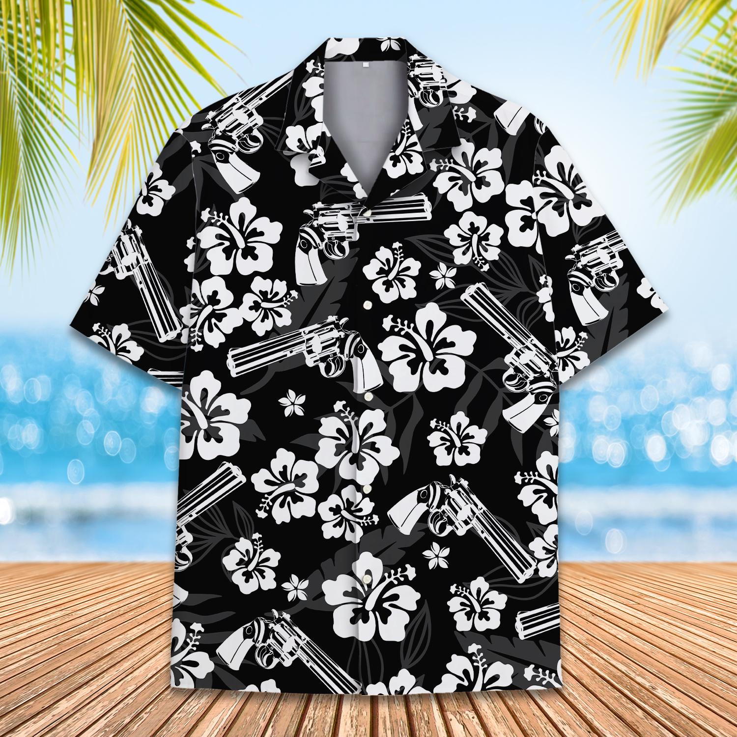 Discover Floral Gun Hawaiian Shirt, Hibiscus Gun Hawaiian Shirt