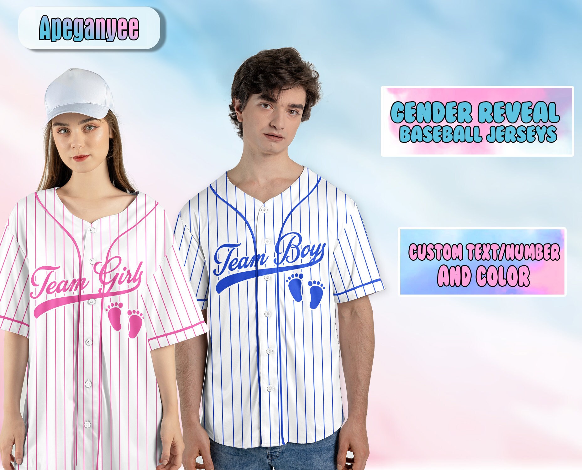 Personalized Team Boy Team Girl Baseball Jersey Blue or Pink Baseball Jersey Gender Reveal Jersey Baby Reveal Jersey Reveal Party Jersey Etsy