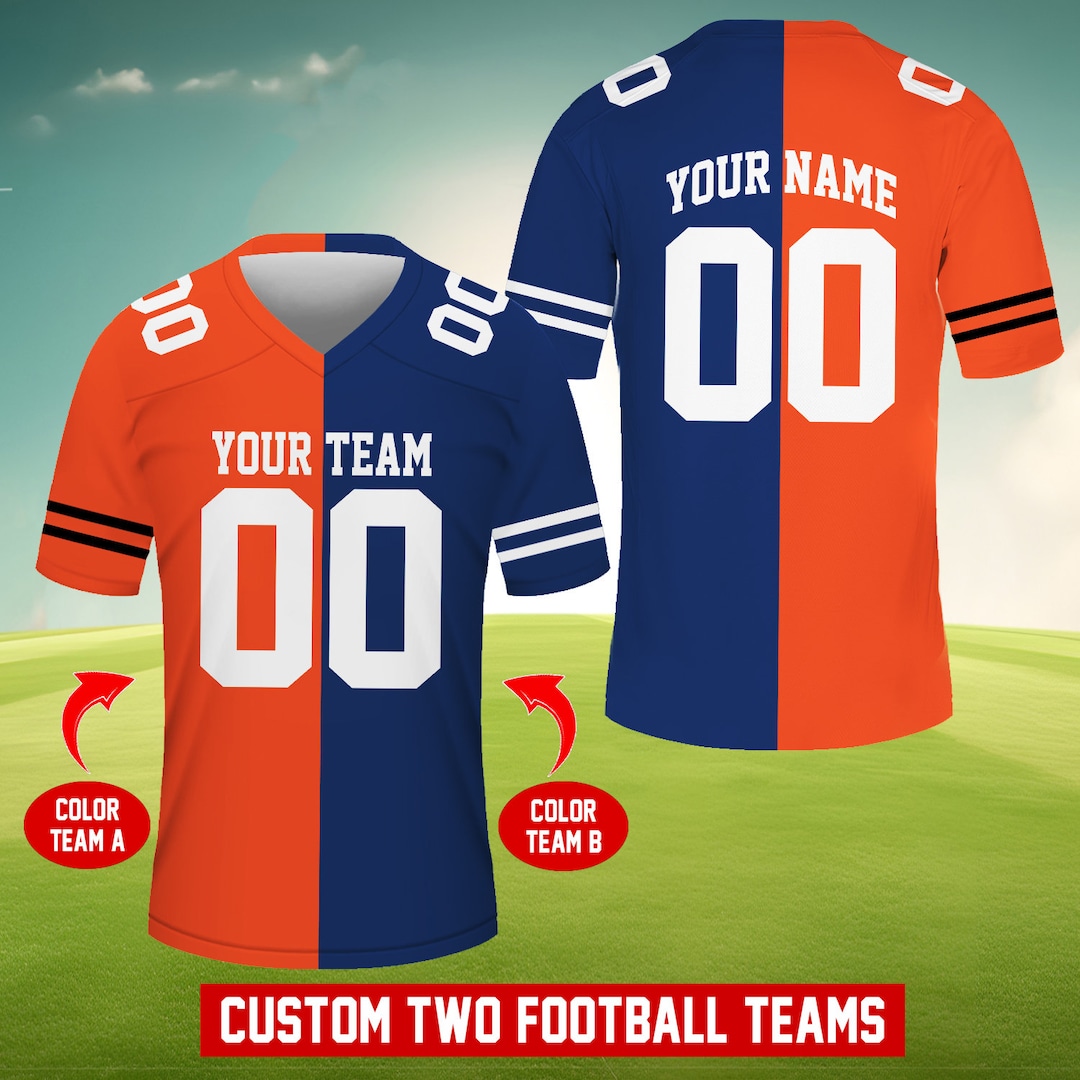 Custom Any Two Football Team, Personalized Team Name and Number Split Football Jersey, Vneck