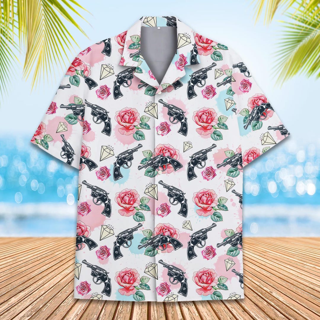 Turn-down Collar Hawaii Style Men's Shirts Summer Gun Full Printing Casual Shirt Men main image 1