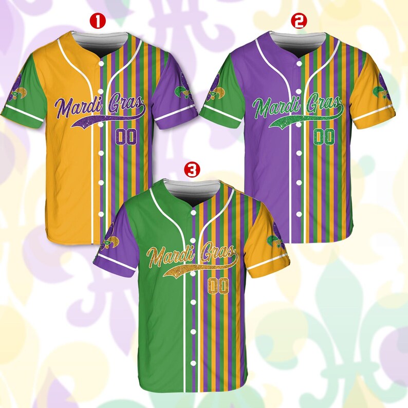 Personalized Mardi Gras Baseball Jersey, Custom Name Mardi Gras
