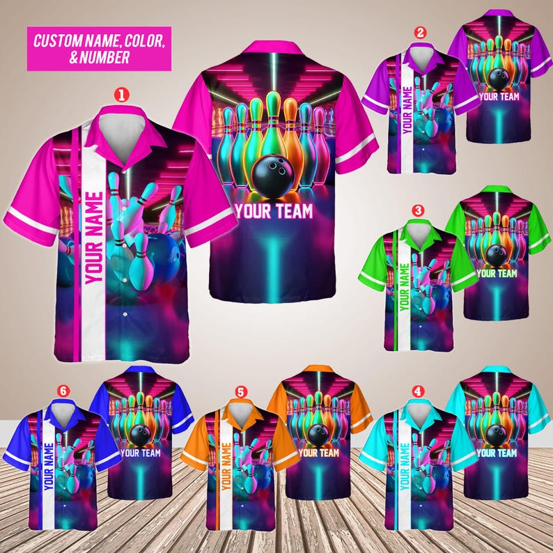 Personalized Neon Bowling Hawaiian Shirt for Men Women, Custom Name
