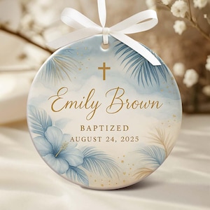 Personalized Baptized Porcelain Christmas Ornament - Baptism Decor Gift for Christian - Custom God Bless Ornament Keepsake