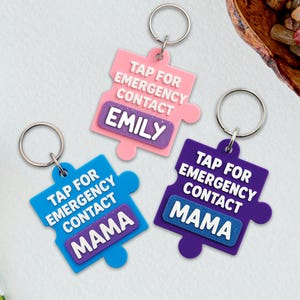 Personalized Emergency Contact Backpack Keychain | Acrylic NFC Backpack Tag | Emergency Contact NFC Keychain | Back to school gift
