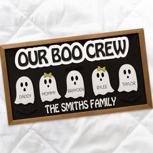 Personalized Ghost Family Sign, Custom Name Halloween Sign, Our Boo Crew Cute Halloween Decor, Framed Sign or Shelf Sitter