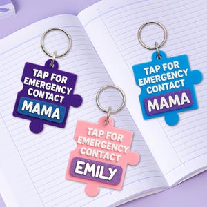 Personalized Emergency Contact Backpack Keychain | Custom Acrylic NFC Backpack Tag | Emergency Contact NFC Keychain | Back to school gift